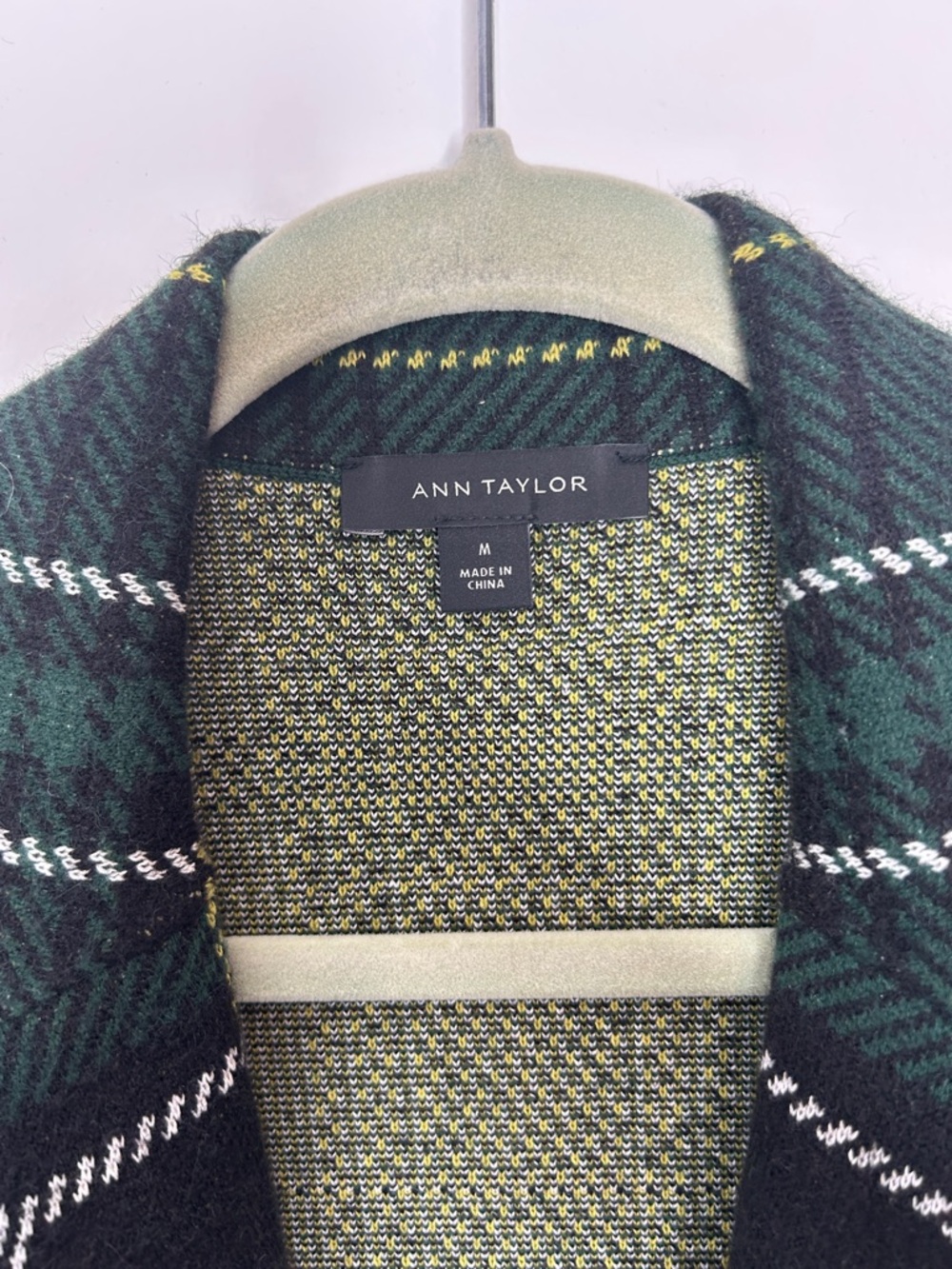 Ann Taylor Green Plaid Sweater Blazer Size Medium - Picture 4 of 6